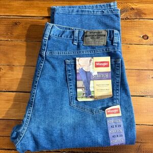 Wrangler Mens Stretch Regular Fit Jeans Blue 42x29 85900BL Western Workwear NEW